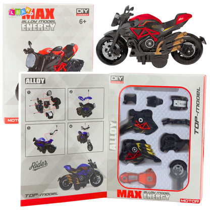Motocykl k sestavení 1:14 DIY – černočervený kovový model