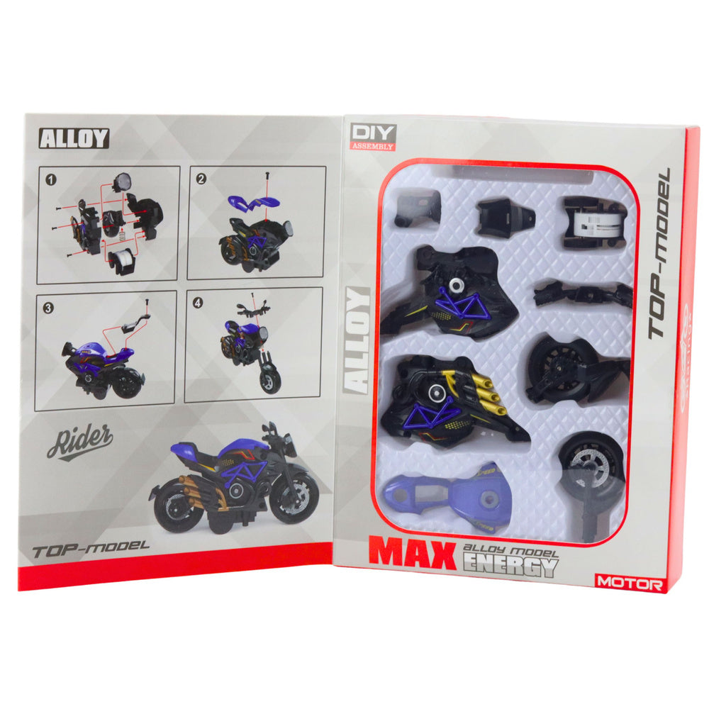 Stavebnice motocyklu se šrouby 1:14 DIY – černá a modrá