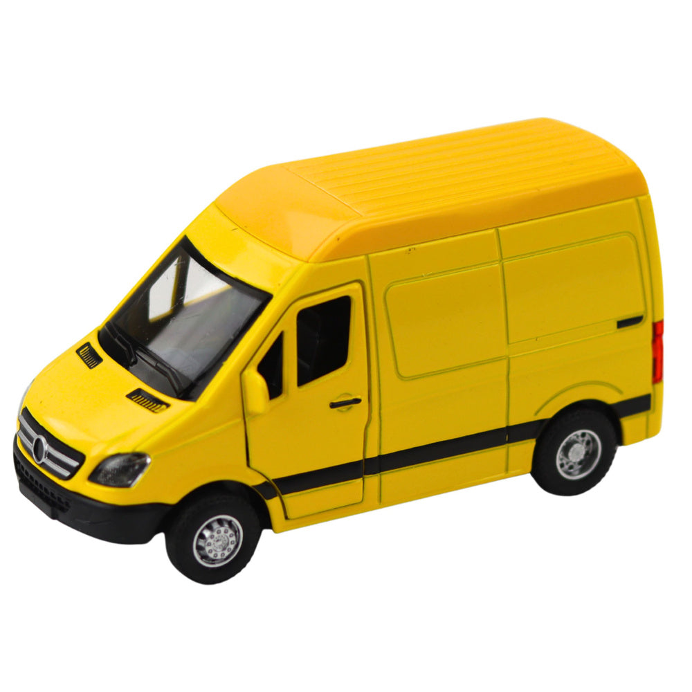 Dodávkové auto kovové se zpětným natahováním, světly a zvuky – žluté 1:32