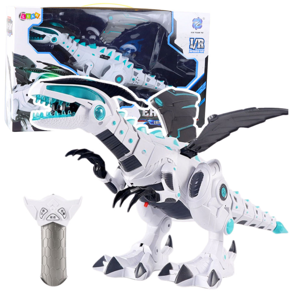 RC robot dinosaurus na dálkové ovládání se světly a zvuky – bílý