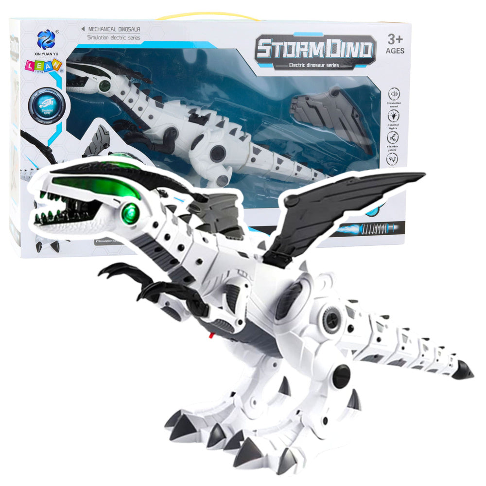 Dinosaurus robot na baterie se světly a zvuky – bílý