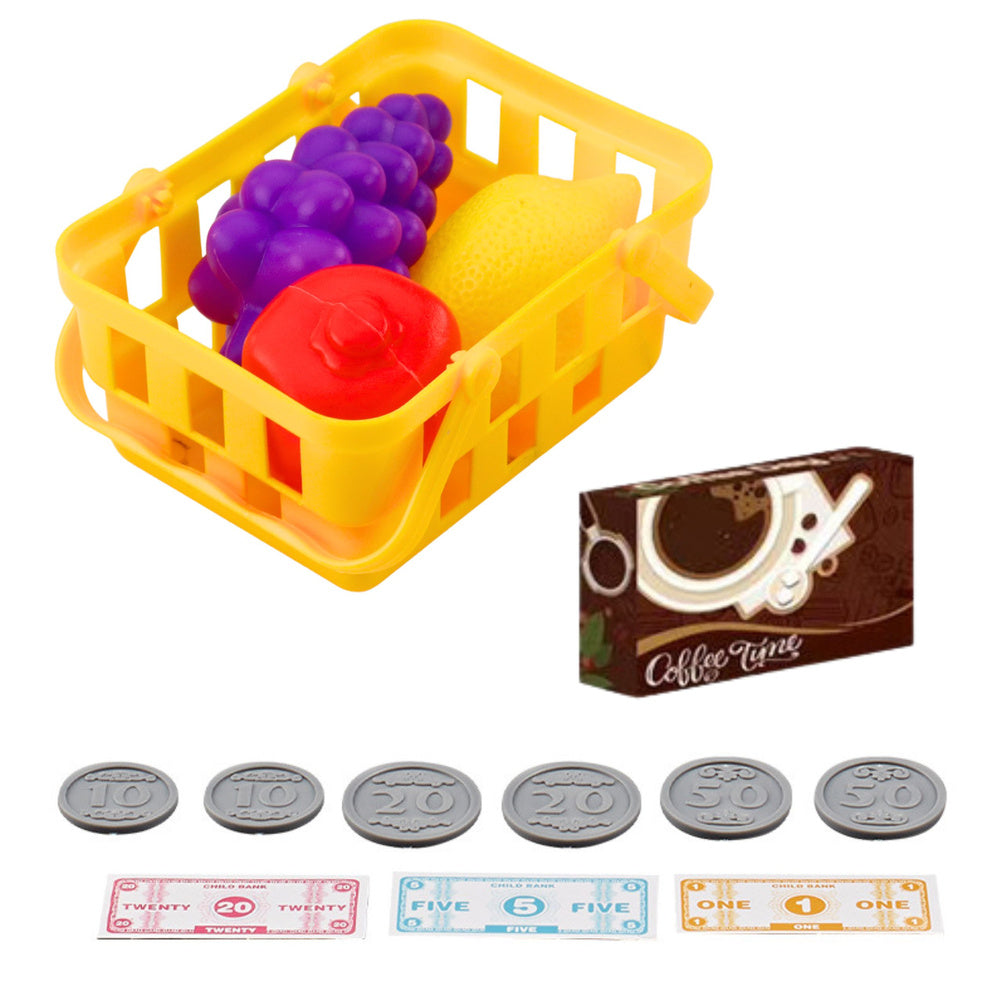 Dětská pokladna s příslušenstvím a nákupním košíkem – červená