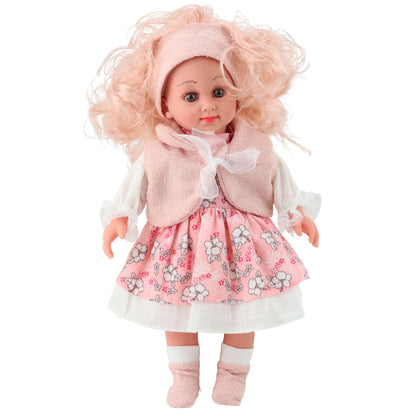 Panenka Sweet Angel 36 cm v růžových šatech s květinovým vzorem