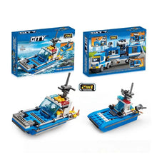 Stavebnice policie 8v1 s 98–118 dílky – vozidla a budovy