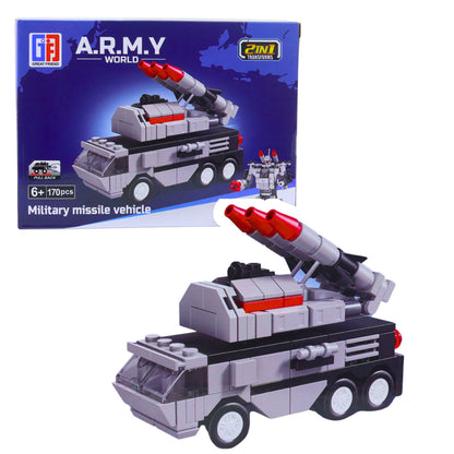Stavebnice Army 2v1 – vojenská vozidla a robot – Cada