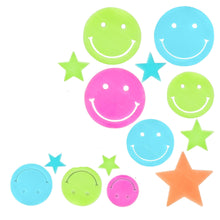 Fluorescenční svítící samolepky na zeď – smajlíci a hvězdičky, 10 ks