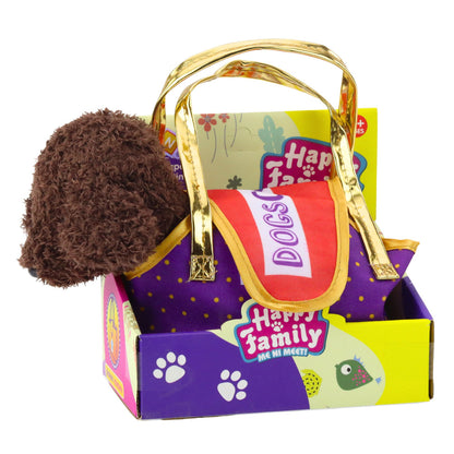 Plyšový pudl v tašce se suchým zipem – tmavě hnědý