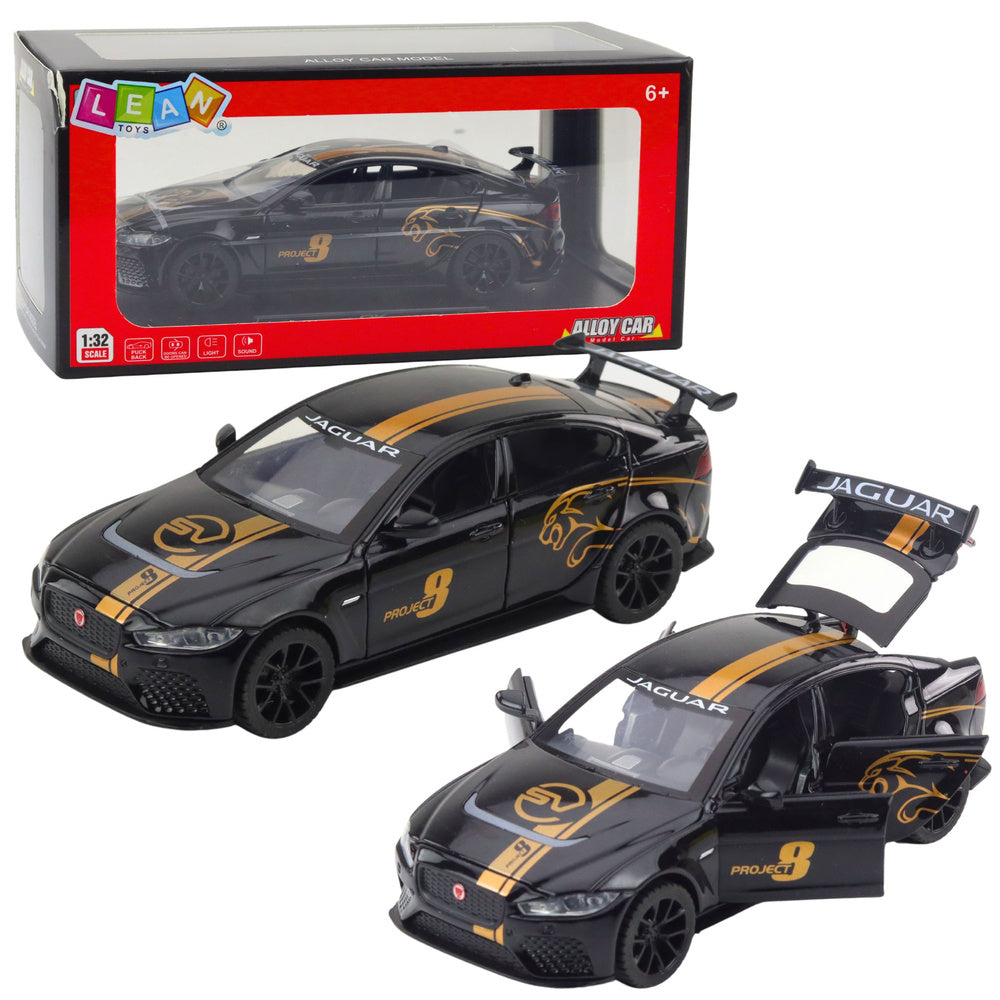 Sportovní auto kovové s pull-back pohonem a efekty – černé 1:32