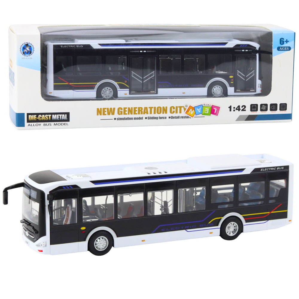 Kovový městský autobus se zvukem a světly 1:42 – bílý