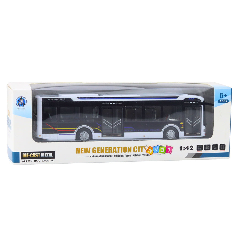 Kovový městský autobus se zvukem a světly 1:42 – bílý