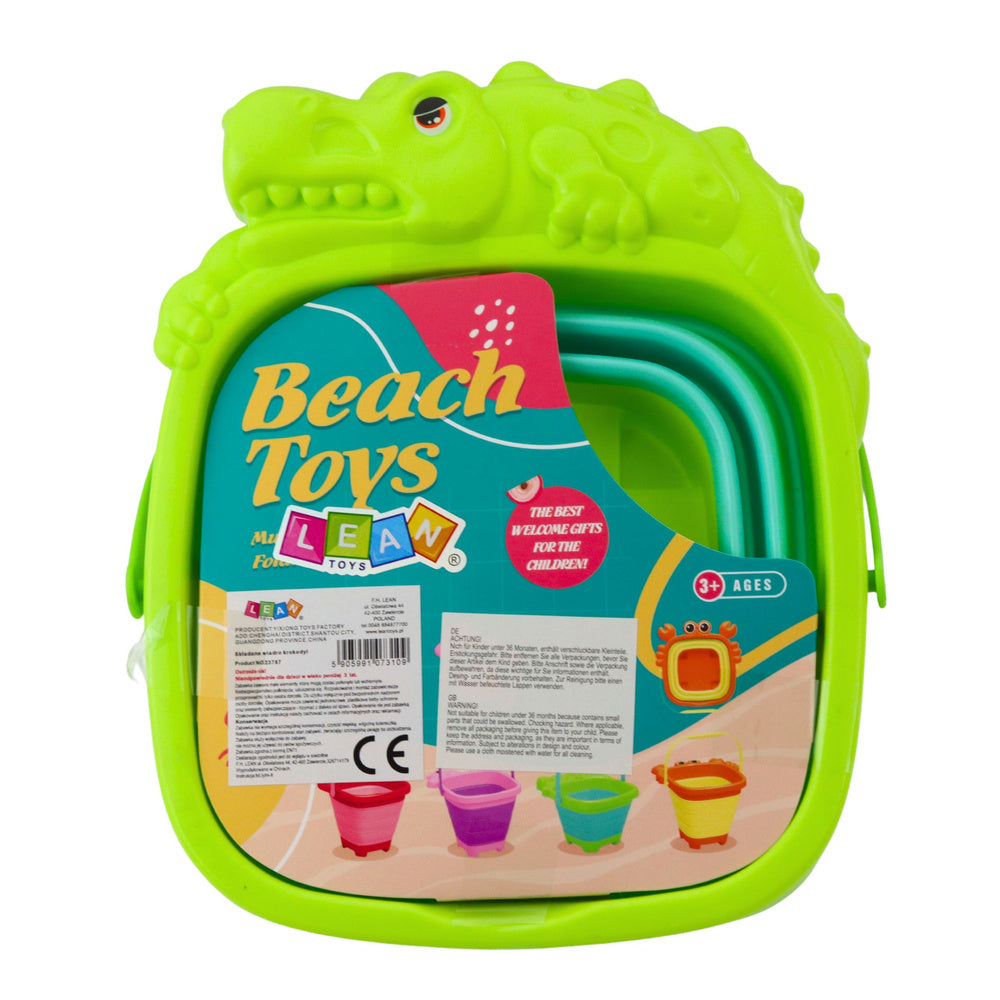 Skládací silikonový kbelík Krokodýl – zelený, na písek a vodu