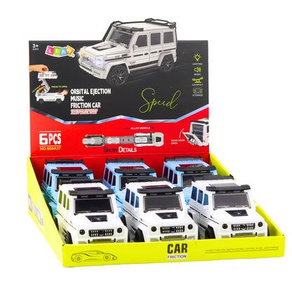 Terénní auto s ukrytým autíčkem, světlem a zvukem – bílé/modré