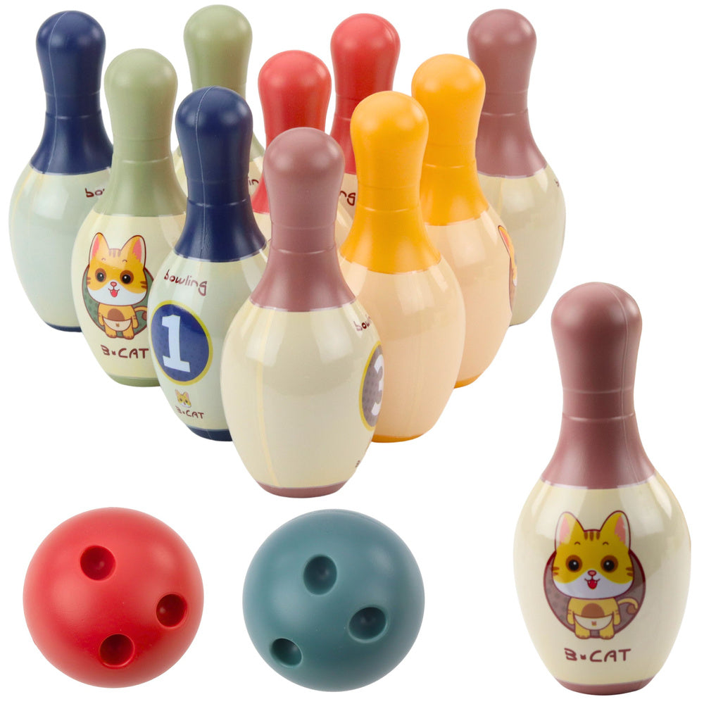 Bowlingová sada s kočičkami pro děti – 10 kuželek a 2 míčky