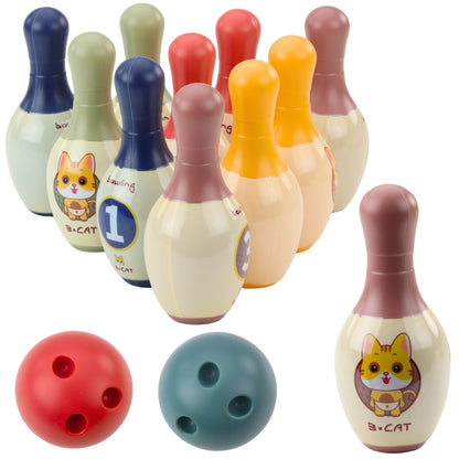 Bowlingová sada s kočičkami pro děti – 10 kuželek a 2 míčky