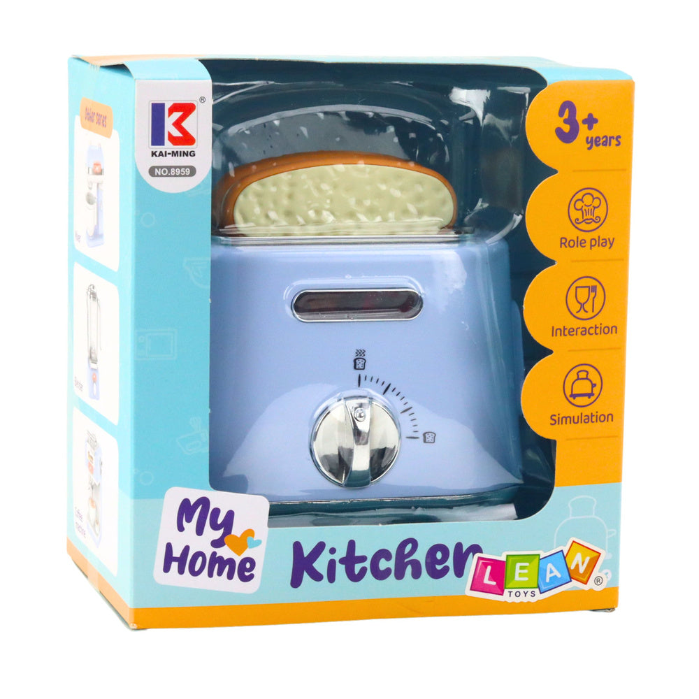 Dětský kuchyňský toaster s vyskakujícím toastem – modrý