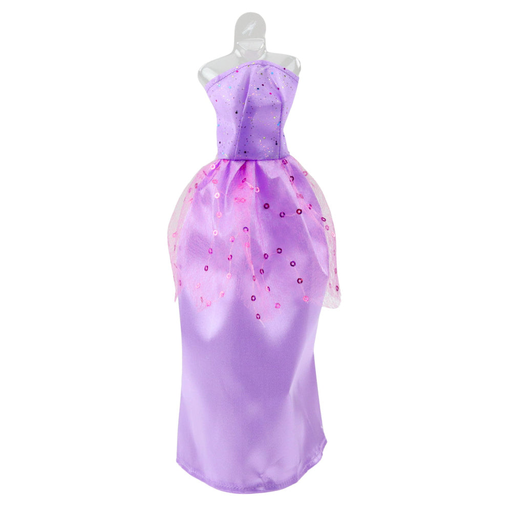 Sada šatů a doplňků pro panenky – 3 šaty, boty, kabelka, korunky