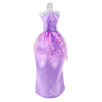 Sada šatů a doplňků pro panenky – 3 šaty, boty, kabelka, korunky