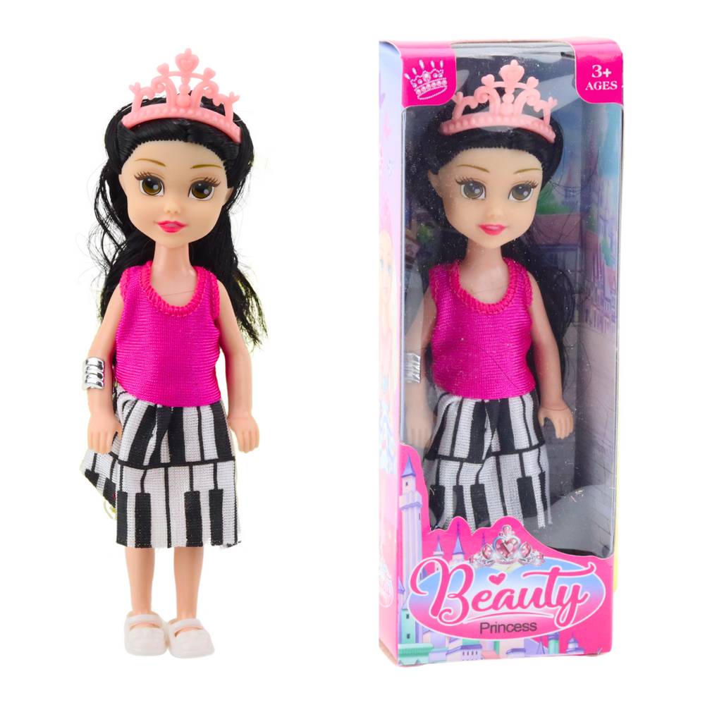Mini panenka princezna s korunkou a barevnými šaty 14 cm