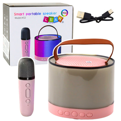 Karaoke set s bezdrátovým mikrofonem K52 RGB Bluetooth – růžový