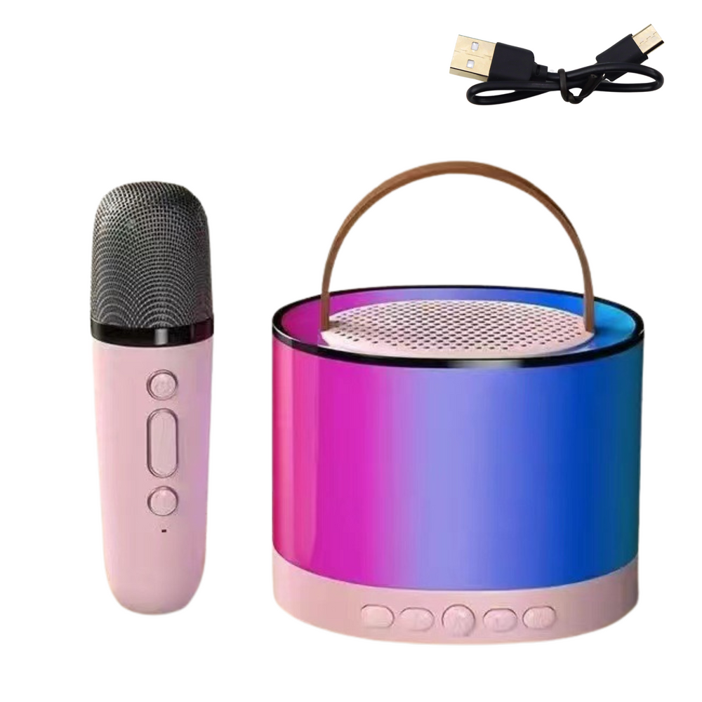 Karaoke set s bezdrátovým mikrofonem K52 RGB Bluetooth – růžový