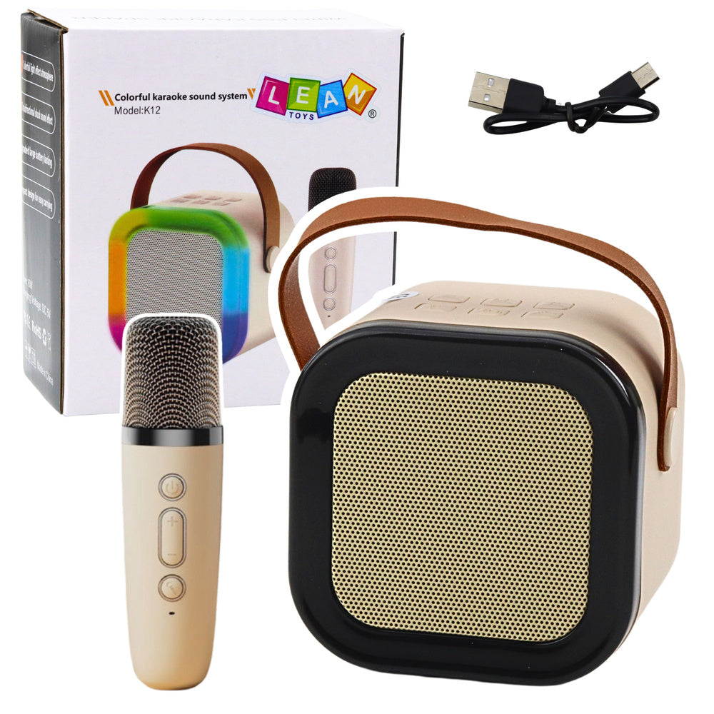 Karaoke reproduktor s bezdrátovým mikrofonem K12 RGB – béžový