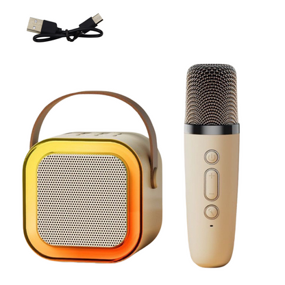 Karaoke reproduktor s bezdrátovým mikrofonem K12 RGB – béžový