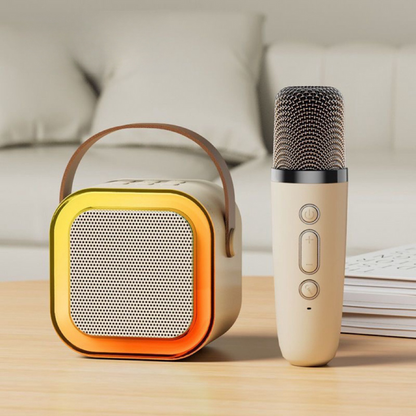 Karaoke reproduktor s bezdrátovým mikrofonem K12 RGB – béžový