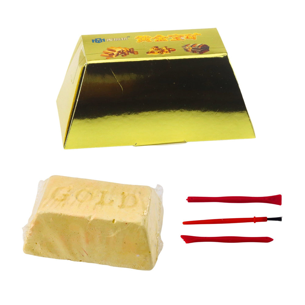 Archeologická vykopávka zlaté cihly s nářadím pro děti