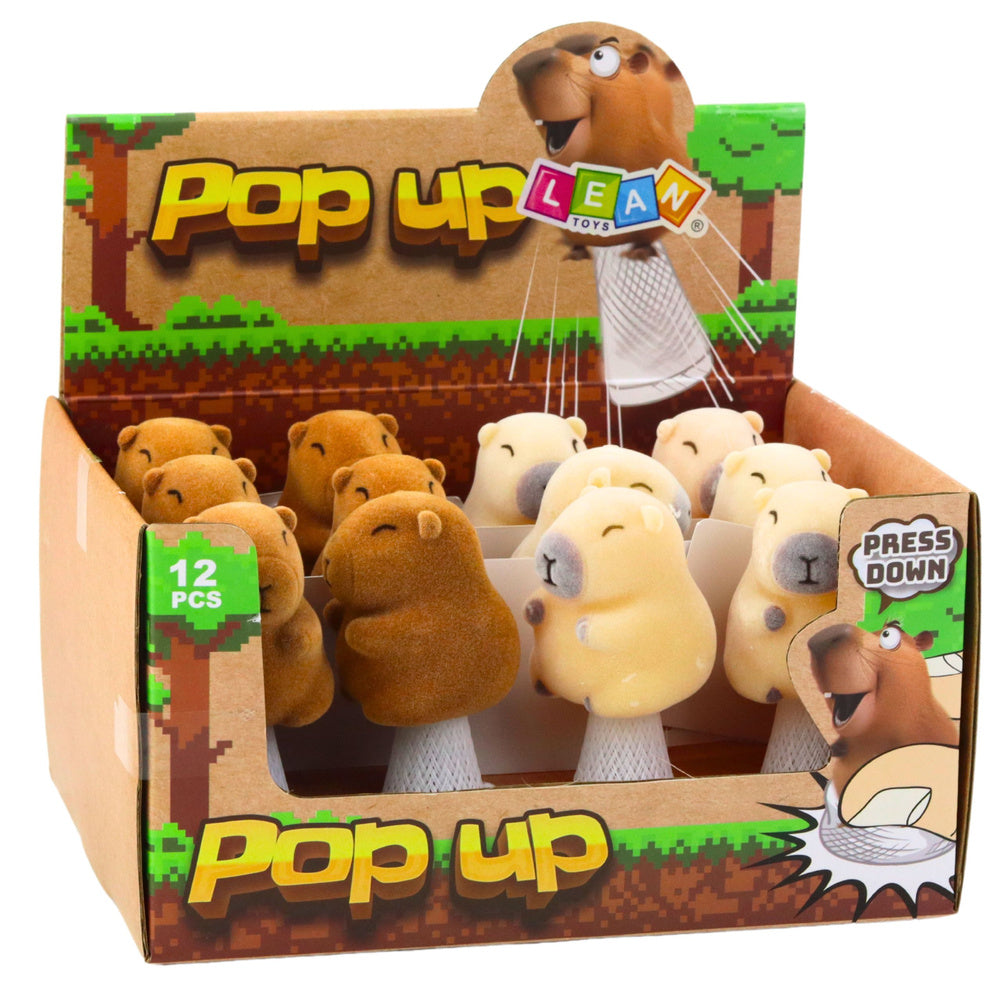 Skákající kapybara Pop Up – béžovo-hnědá, 10 cm