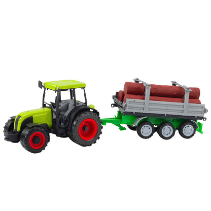 Zelený traktor s přívěsem na dřevo 47 cm pro děti