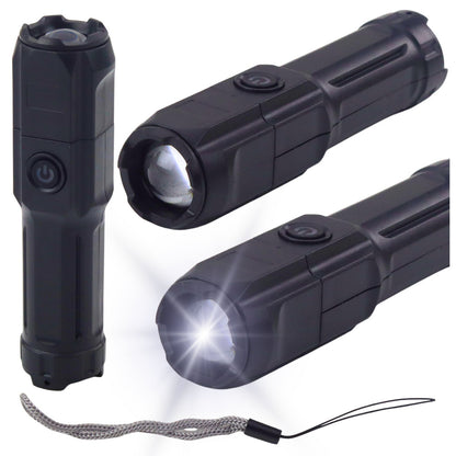 LED svítilna s nastavitelným zoomem a USB nabíjením – černá