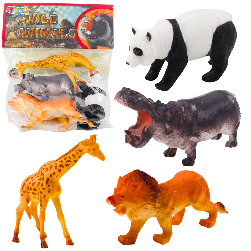 Figurky divokých zvířat safari – panda, žirafa, lev, hroch