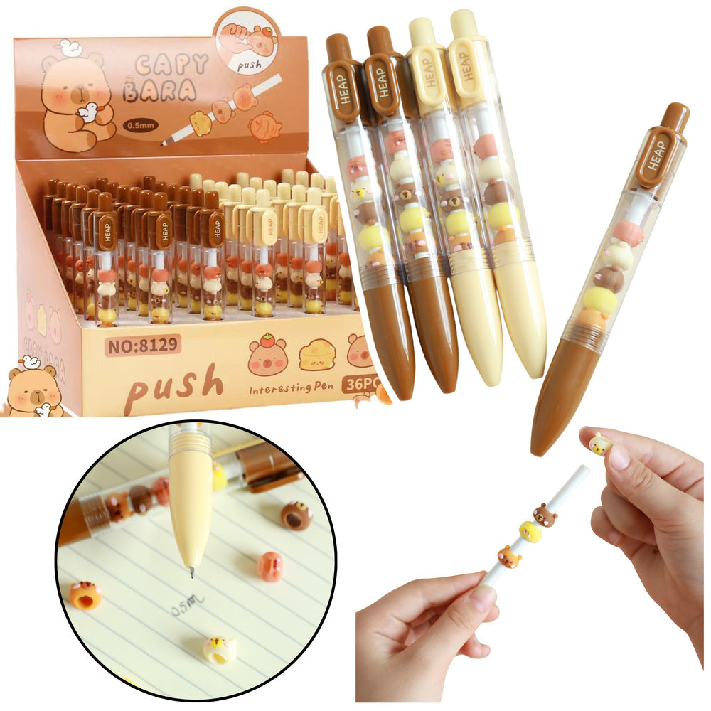 Kuličkové pero s figurkami kapybary – hnědá, béžová