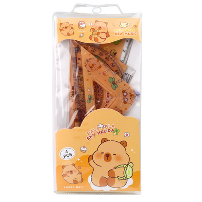 Sada geometrických pomůcek s kapybarou – pravítko, úhloměr, trojúhelníky, 4 ks