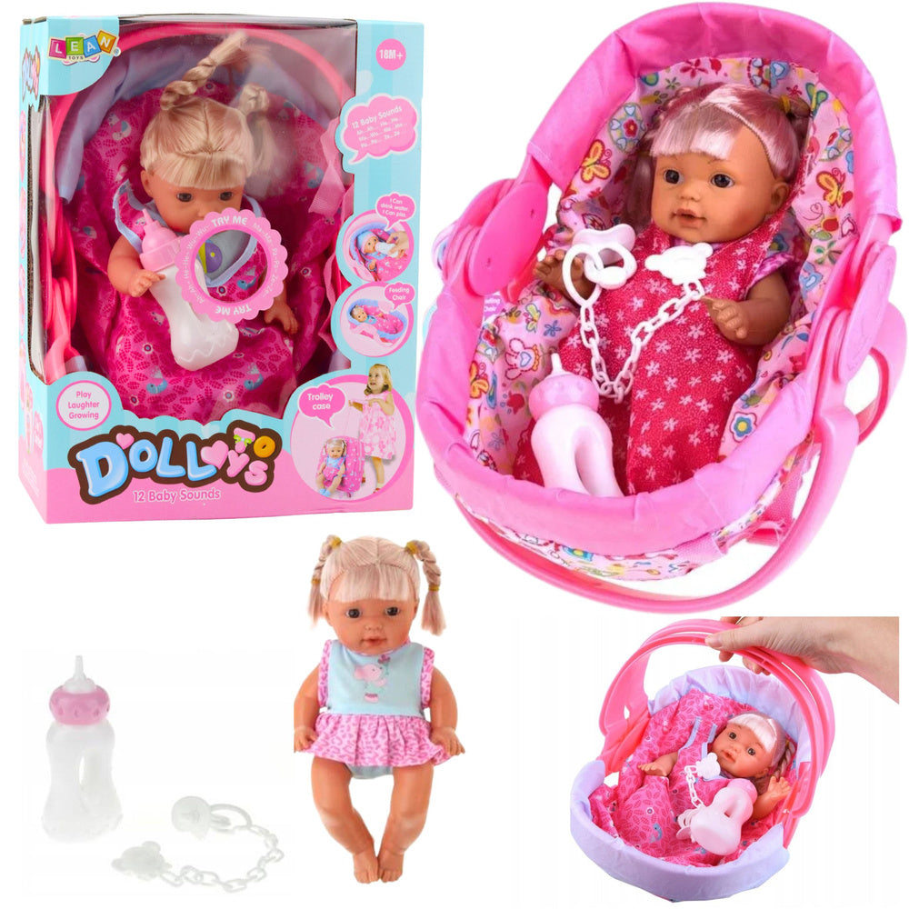 Interaktivní panenka miminko s nosítkem a lahvičkou – 30 cm