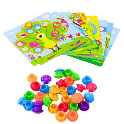 Mozaikové puzzle s knoflíky – 12 předloh a 46 barevných knoflíků