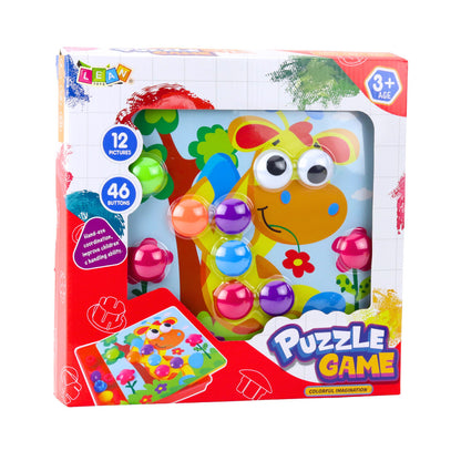 Mozaikové puzzle s knoflíky – 12 předloh a 46 barevných knoflíků