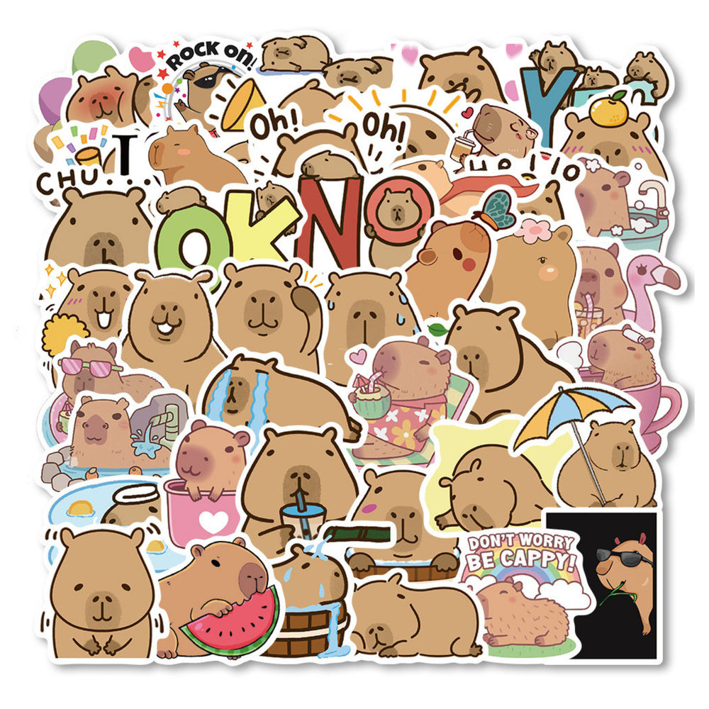 Sada papírových samolepek Kapybara – 50 kusů s roztomilými motivy