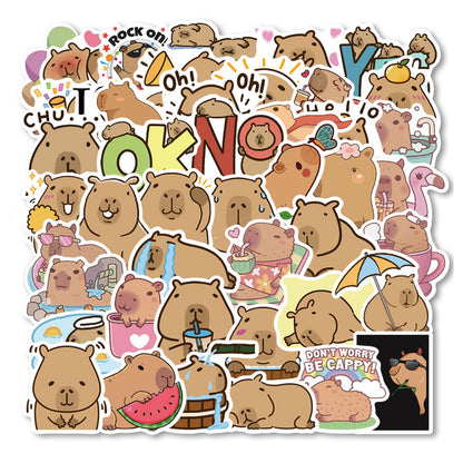 Sada papírových samolepek Kapybara – 50 kusů s roztomilými motivy