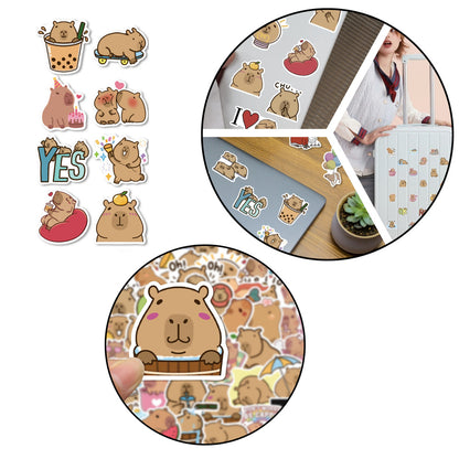 Sada papírových samolepek Kapybara – 50 kusů s roztomilými motivy