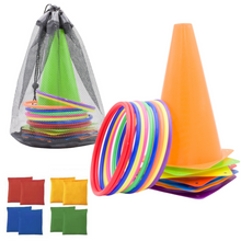Sportovní set na hry s kužely, obruče a pytlíky 29 ks