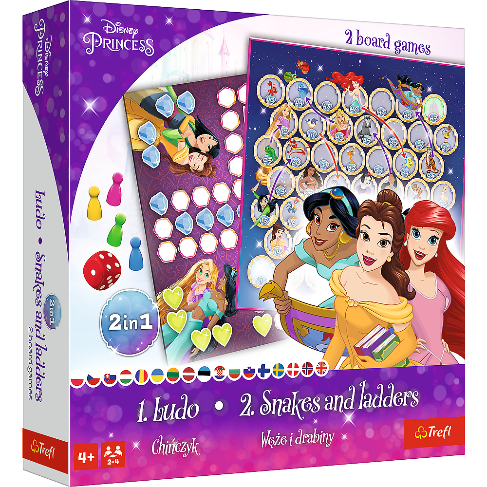 Hra 2v1 Člověče nezlob se a Hadi a žebříky – Disney Princezny