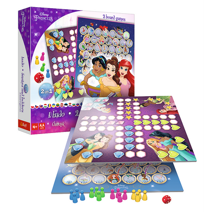 Hra 2v1 Člověče nezlob se a Hadi a žebříky – Disney Princezny