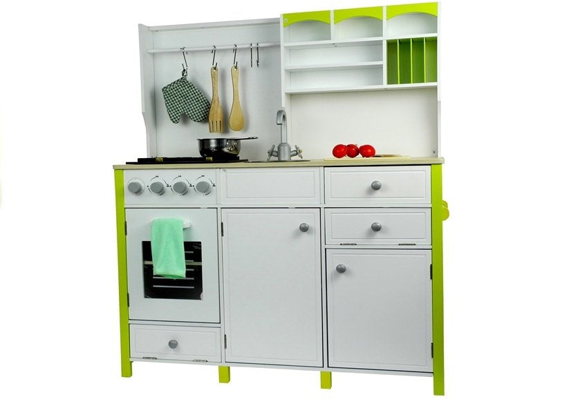 Wooden Kitchen for Children Green and White Paula Opening Elements