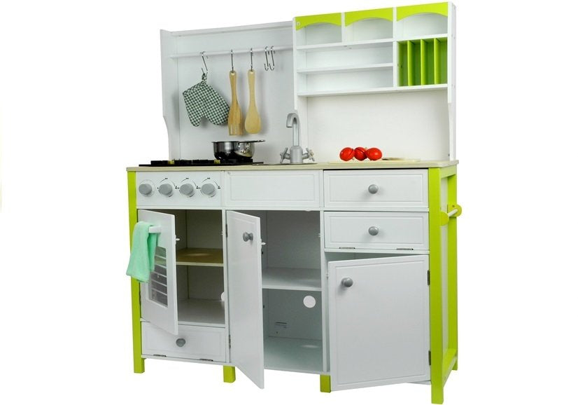 Wooden Kitchen for Children Green and White Paula Opening Elements