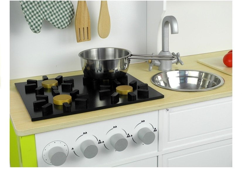 Wooden Kitchen for Children Green and White Paula Opening Elements