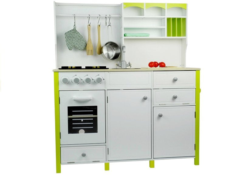 Wooden Kitchen for Children Green and White Paula Opening Elements