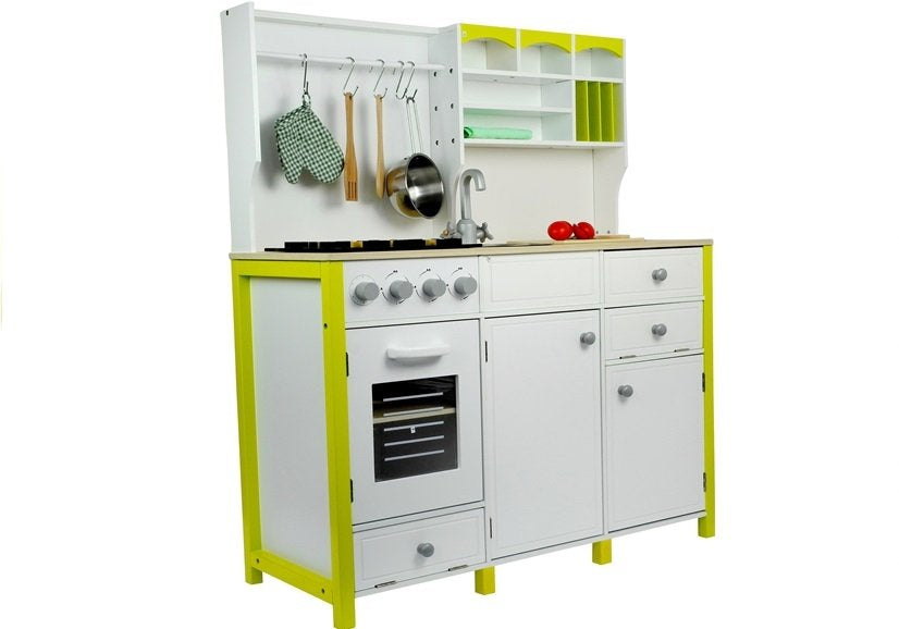 Wooden Kitchen for Children Green and White Paula Opening Elements