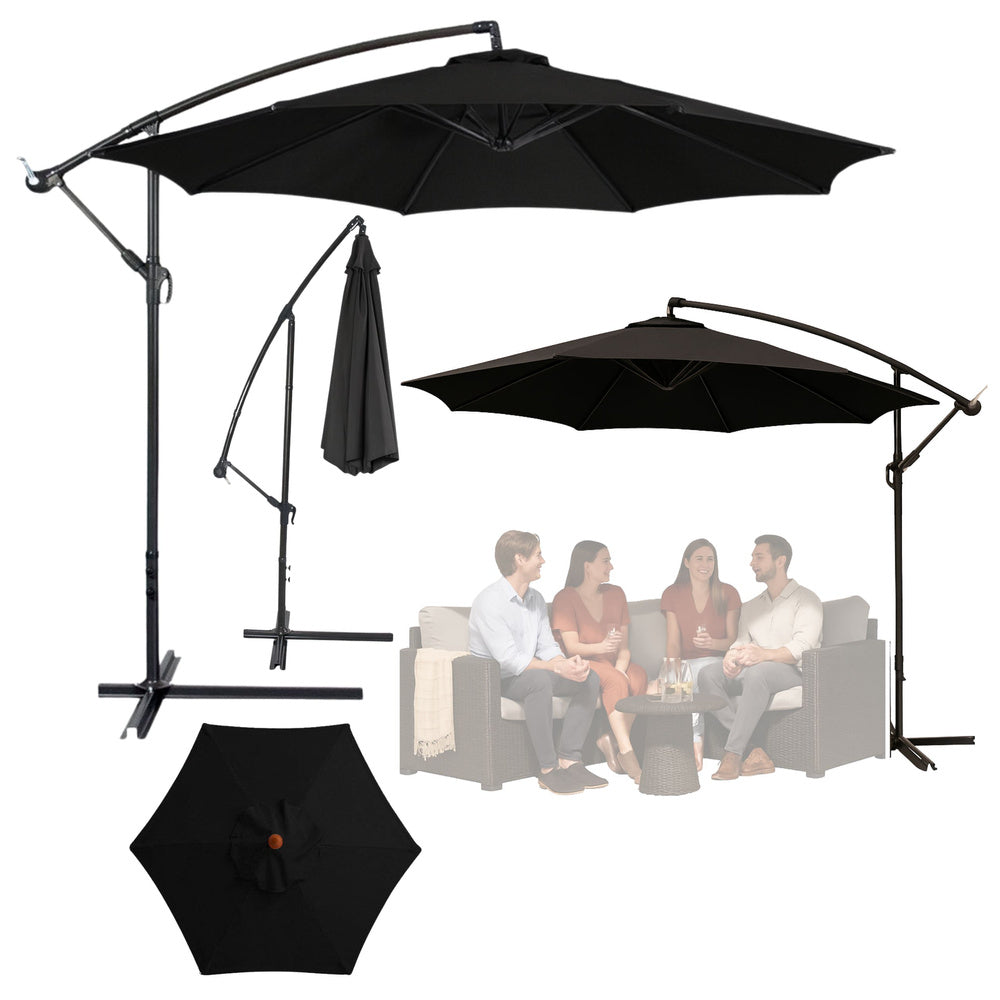 Boční zahradní slunečník s naklápěním 350 × 250 cm – černý