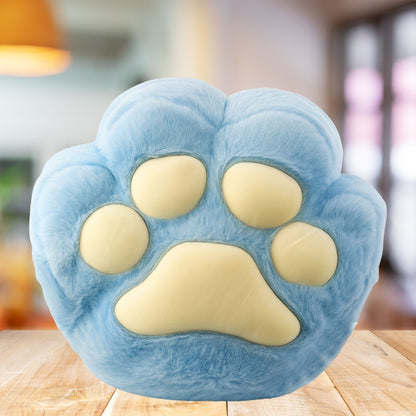 Plyšový polštář kočičí tlapka s kapsou na ruce – modrý, 40 cm